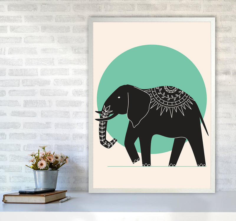Elephant Green Moonlight Art Print by Jason Stanley A1 Oak Frame