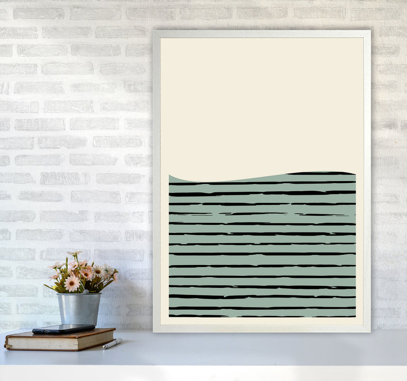 Green Minimal Midcentury Art Print by Jason Stanley A1 Oak Frame