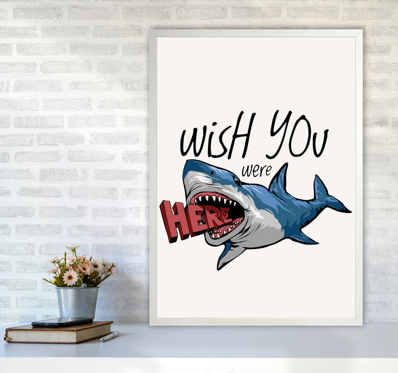 Wish You Were Here Shark Art Print by Jason Stanley A1 Oak Frame