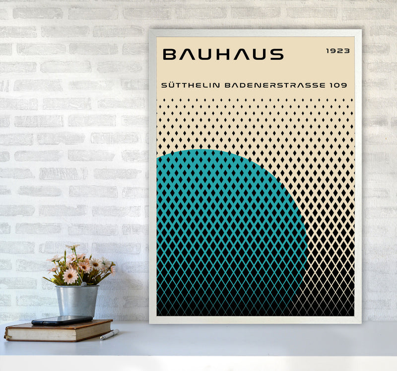 Bauhaus Geometric Teal Art Print by Jason Stanley A1 Oak Frame