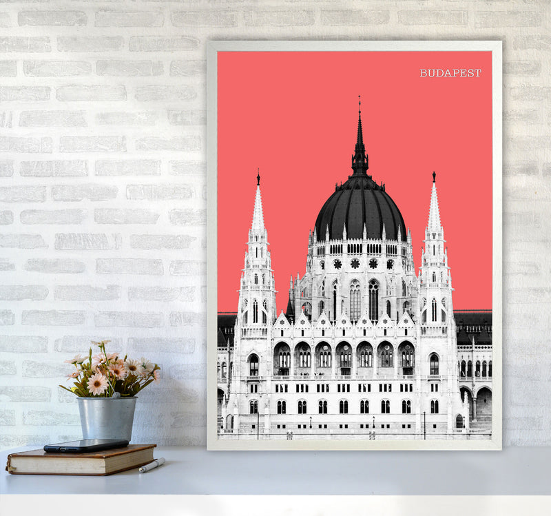 Halftone Budapest Red Art Print by Jason Stanley A1 Oak Frame