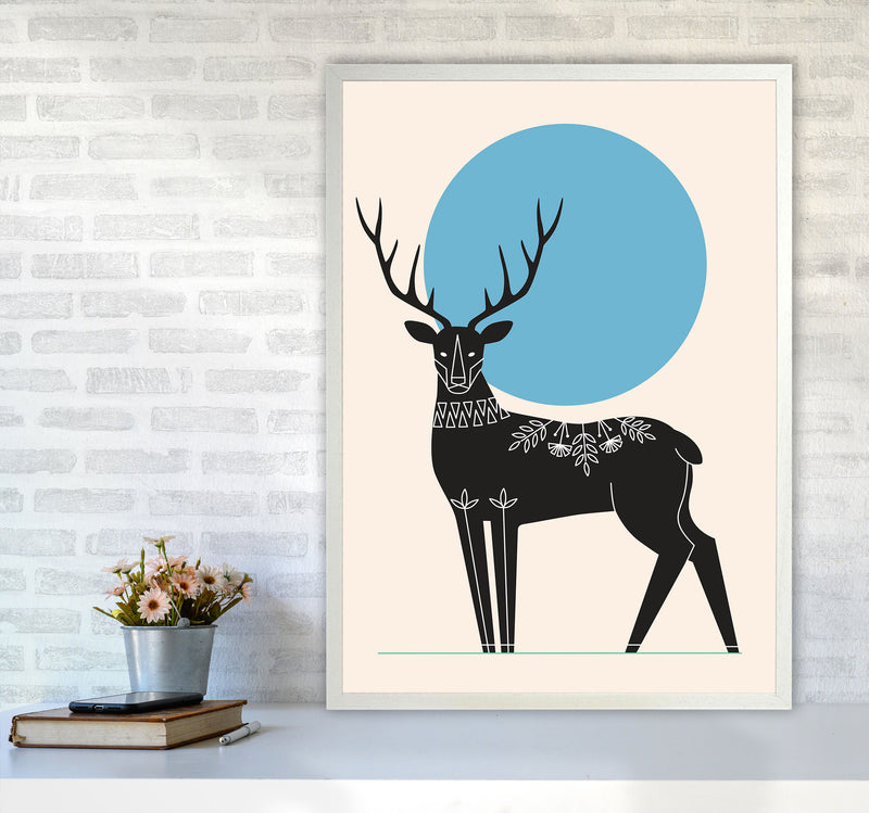 Blue Moonlight Deer Art Print by Jason Stanley A1 Oak Frame