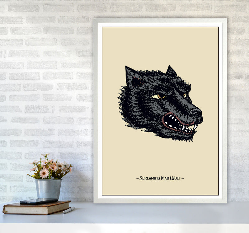 Screaming Mad Wolf Art Print by Jason Stanley A1 Oak Frame