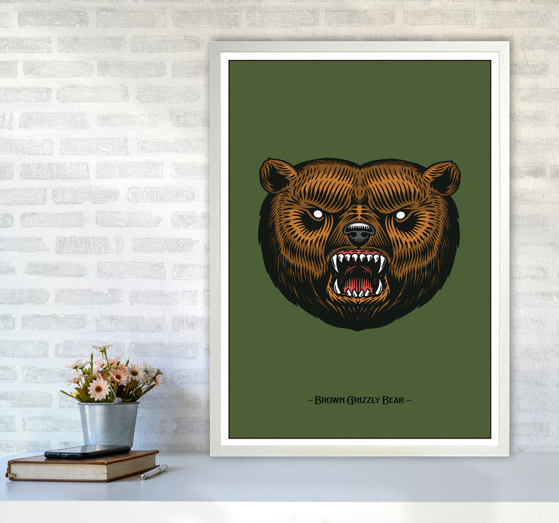 Brown Grizzly Bear Art Print by Jason Stanley A1 Oak Frame