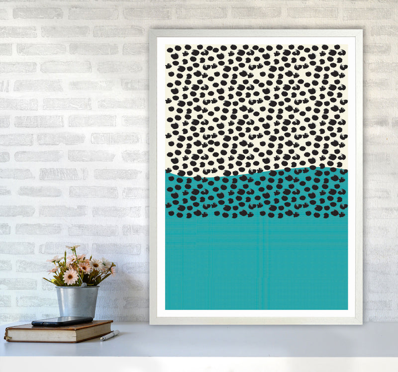 Blue Vibe Halftone Art Print by Jason Stanley A1 Oak Frame