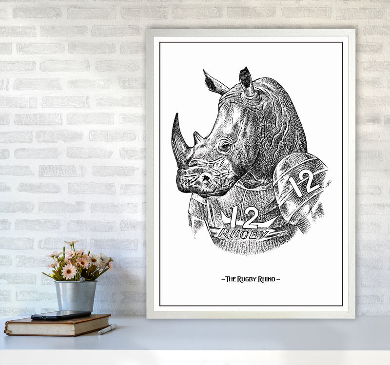 The Rugby Rhino Art Print by Jason Stanley A1 Oak Frame