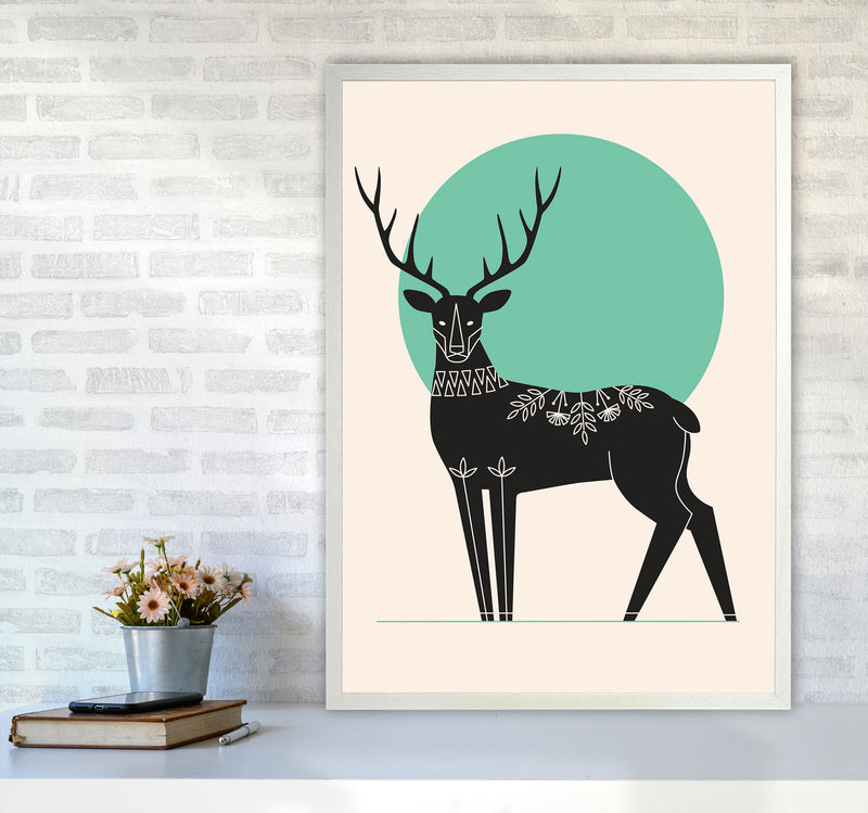 Moonlight Deer Art Print by Jason Stanley A1 Oak Frame
