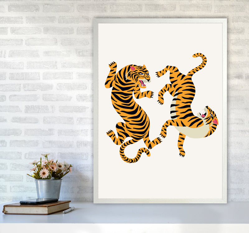 Two Tigers Art Print by Jason Stanley A1 Oak Frame