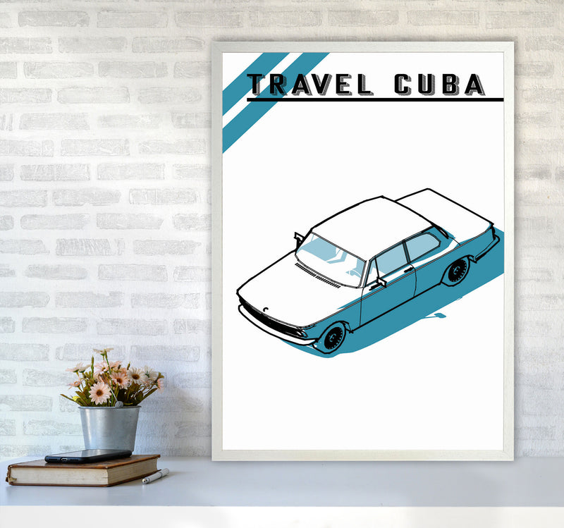 Travel Cuba Blue Car Art Print by Jason Stanley A1 Oak Frame