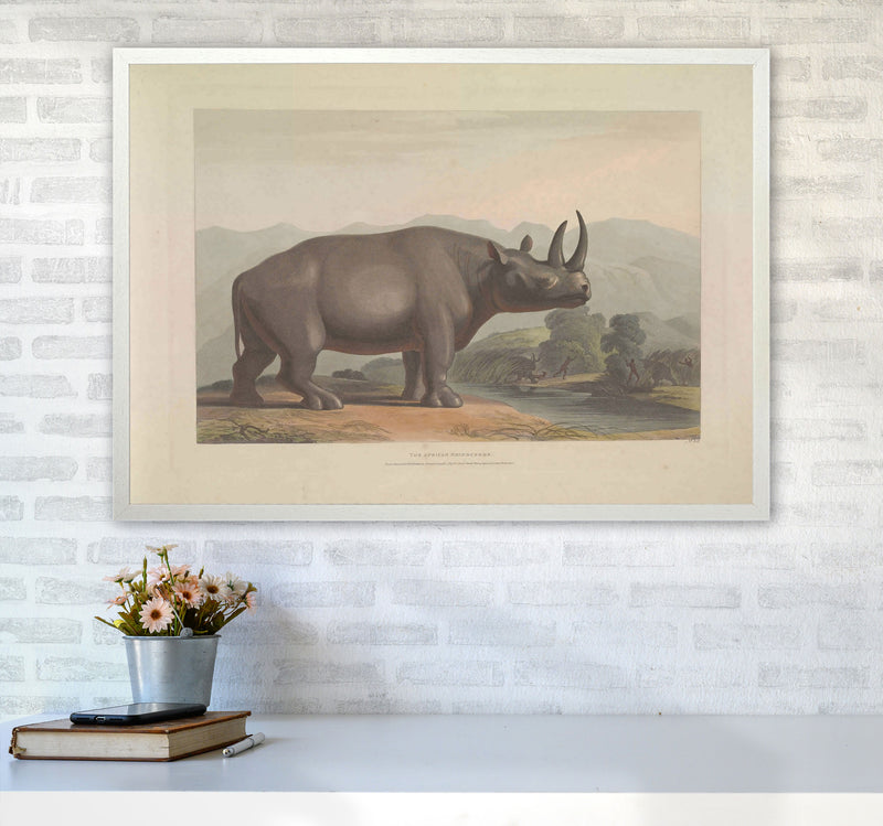 Vintage Rhino Illustration Art Print by Jason Stanley A1 Oak Frame
