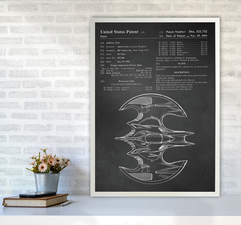 Batwing Patent Side View- Chalkboard Art Print by Jason Stanley A1 Oak Frame