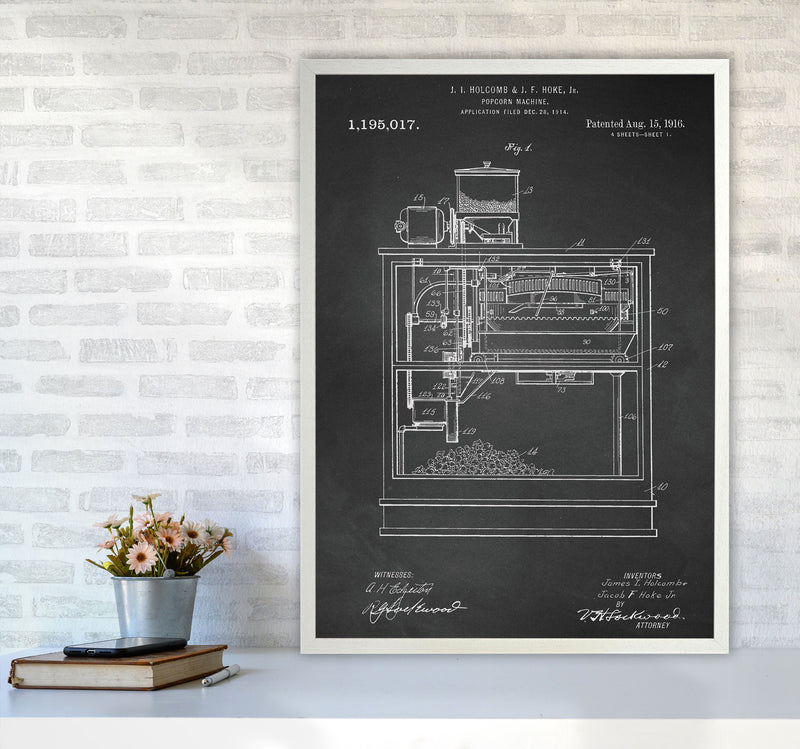 Popcorn Machine Patent- Chalkboard Art Print by Jason Stanley A1 Oak Frame