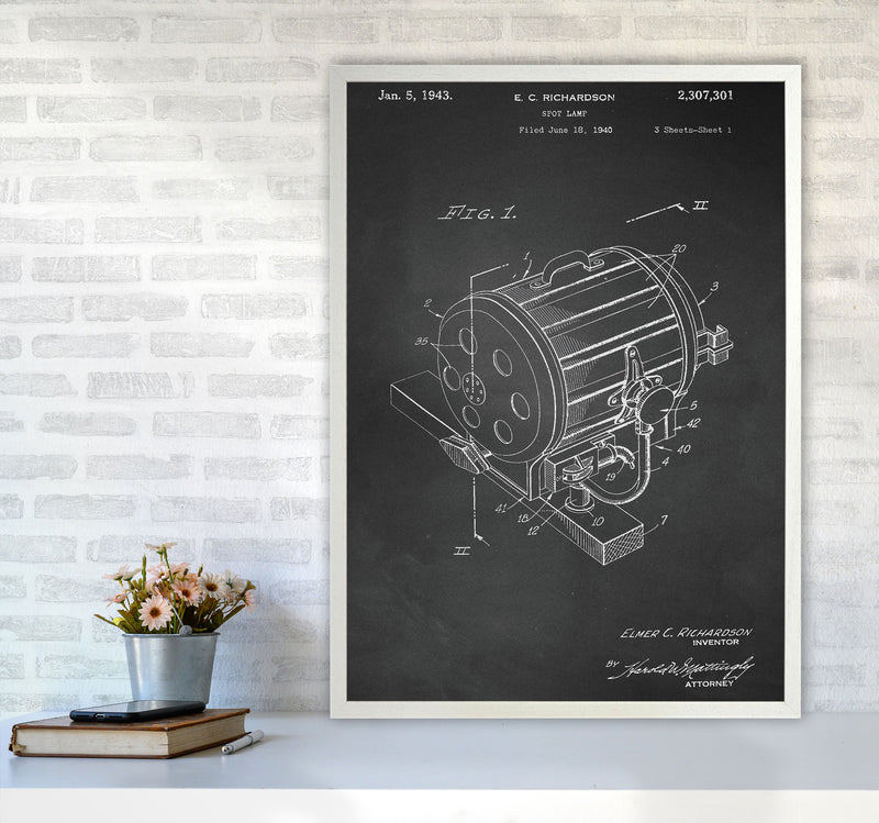 Cinema Spot Light Patent-Chalkboard Art Print by Jason Stanley A1 Oak Frame