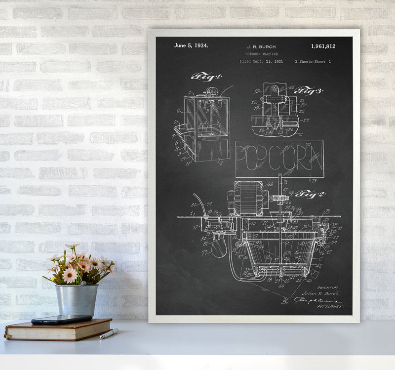 Popcorn Machine Patent 2-Chalkboard Art Print by Jason Stanley A1 Oak Frame