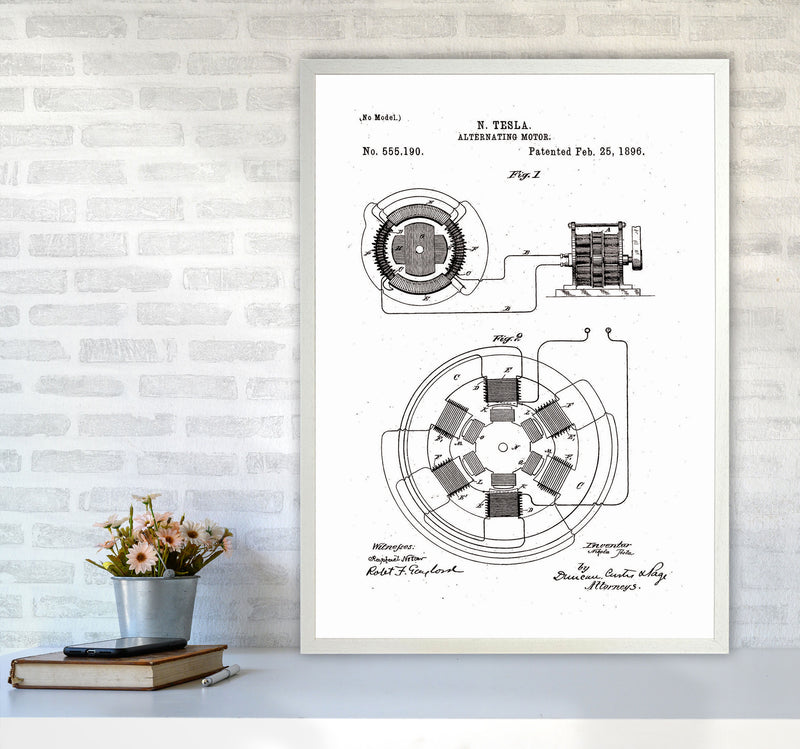 Tesla Alternating Motor Patent Art Print by Jason Stanley A1 Oak Frame