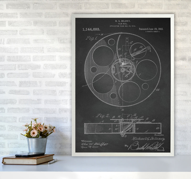 Film Reel Patent-Chalkboard Art Print by Jason Stanley A1 Oak Frame