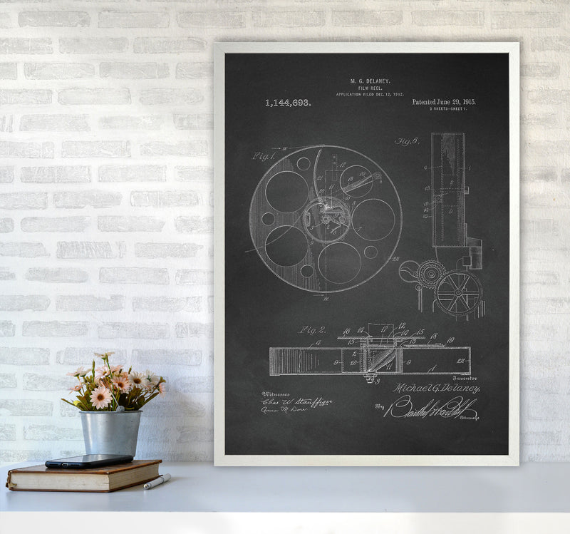 Film Reel Patent 2-Chalkboard Art Print by Jason Stanley A1 Oak Frame