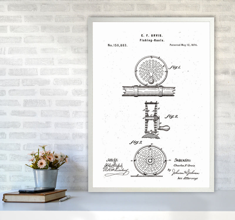 Fly Fishing Reel Patent Art Print by Jason Stanley A1 Oak Frame