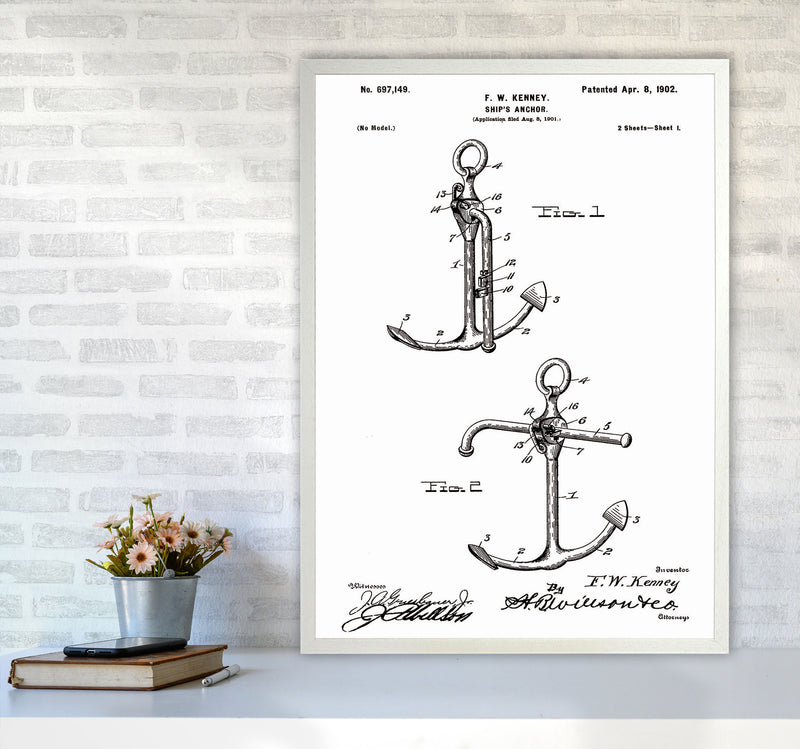 Anchor Patent White Art Print by Jason Stanley A1 Oak Frame