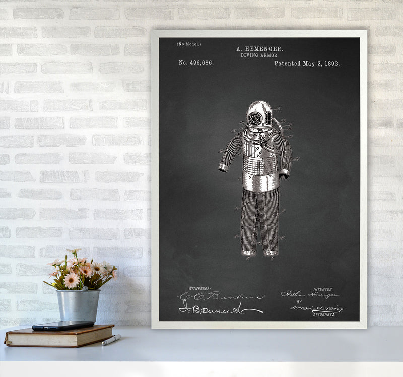 Diving Armor Patent Art Print by Jason Stanley A1 Oak Frame