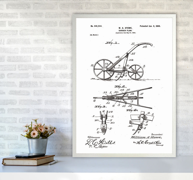 Garden Plow Patent Art Print by Jason Stanley A1 Oak Frame