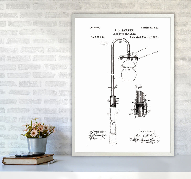 Lamp Post Patent Art Print by Jason Stanley A1 Oak Frame