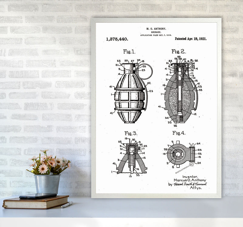 Grenade Patent Art Print by Jason Stanley A1 Oak Frame