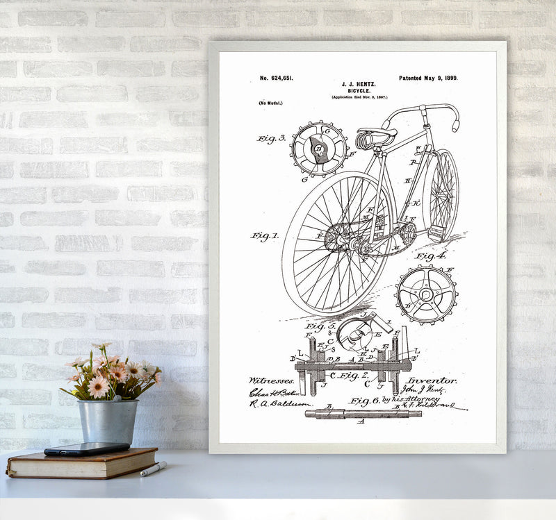 Bicycle Patent Art Print by Jason Stanley A1 Oak Frame