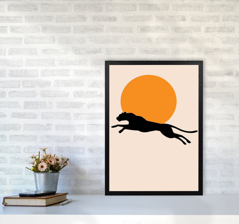 Leaping Leopard Sun Poster Art Print by Jason Stanley A2 White Frame