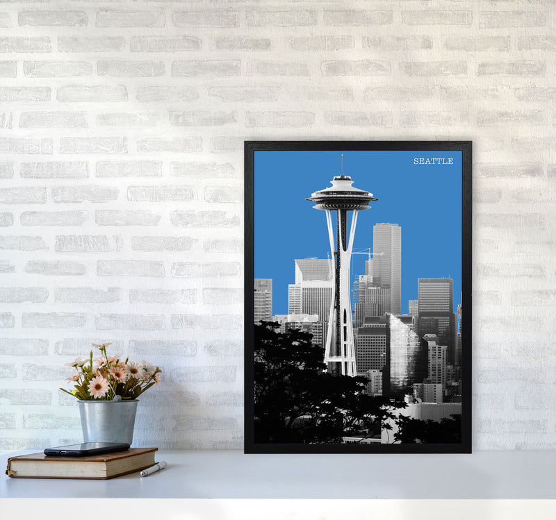 Halftone Seattle Blue Art Print by Jason Stanley A2 White Frame