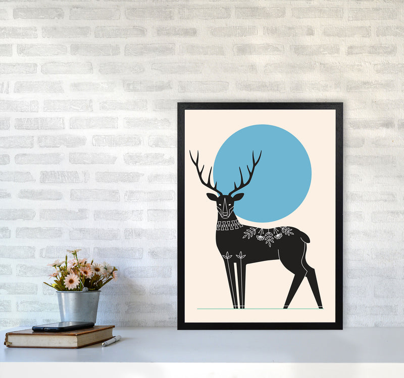Blue Moonlight Deer Art Print by Jason Stanley A2 White Frame