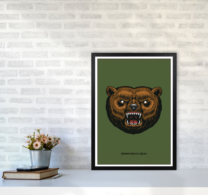 Brown Grizzly Bear Art Print by Jason Stanley A2 White Frame