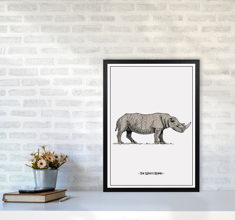 The White Rhino Art Print by Jason Stanley A2 White Frame