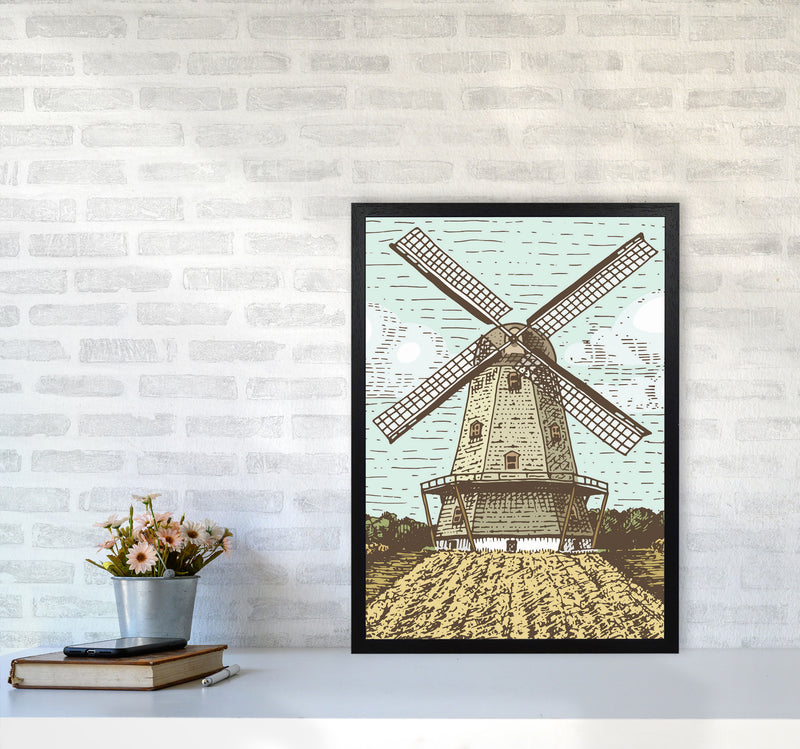 Vintage Windmill Art Print by Jason Stanley A2 White Frame