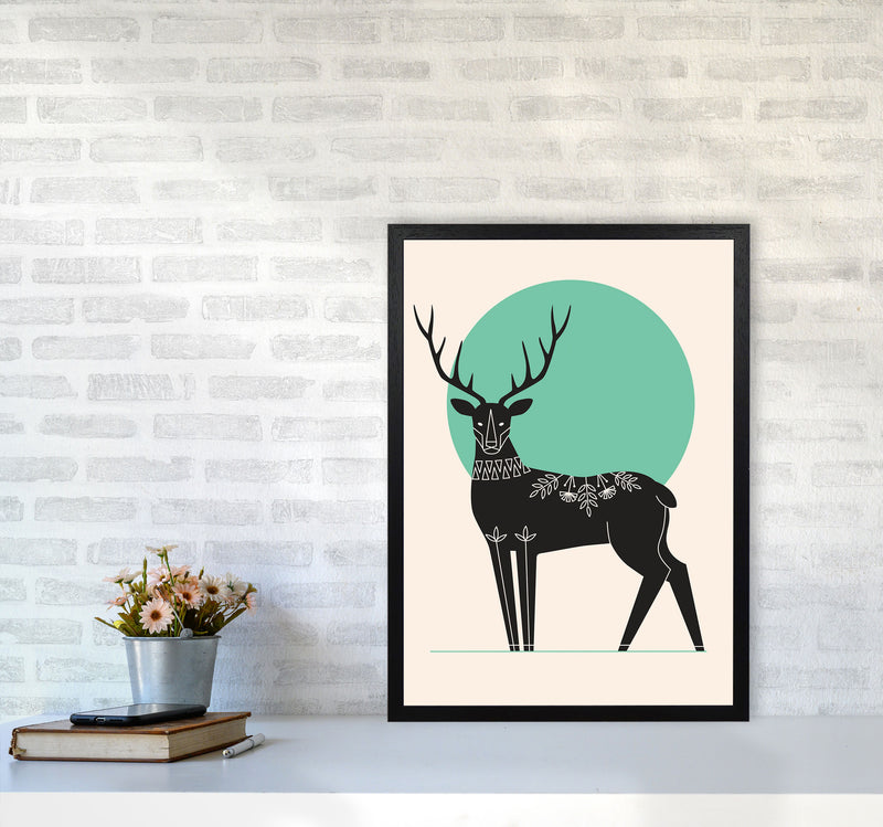 Moonlight Deer Art Print by Jason Stanley A2 White Frame