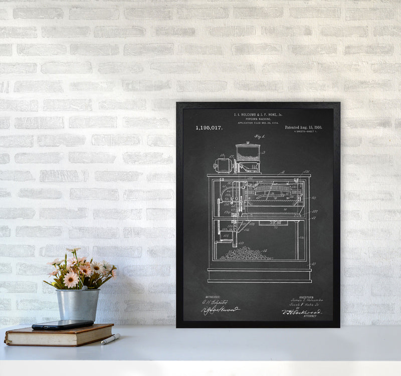 Popcorn Machine Patent- Chalkboard Art Print by Jason Stanley A2 White Frame