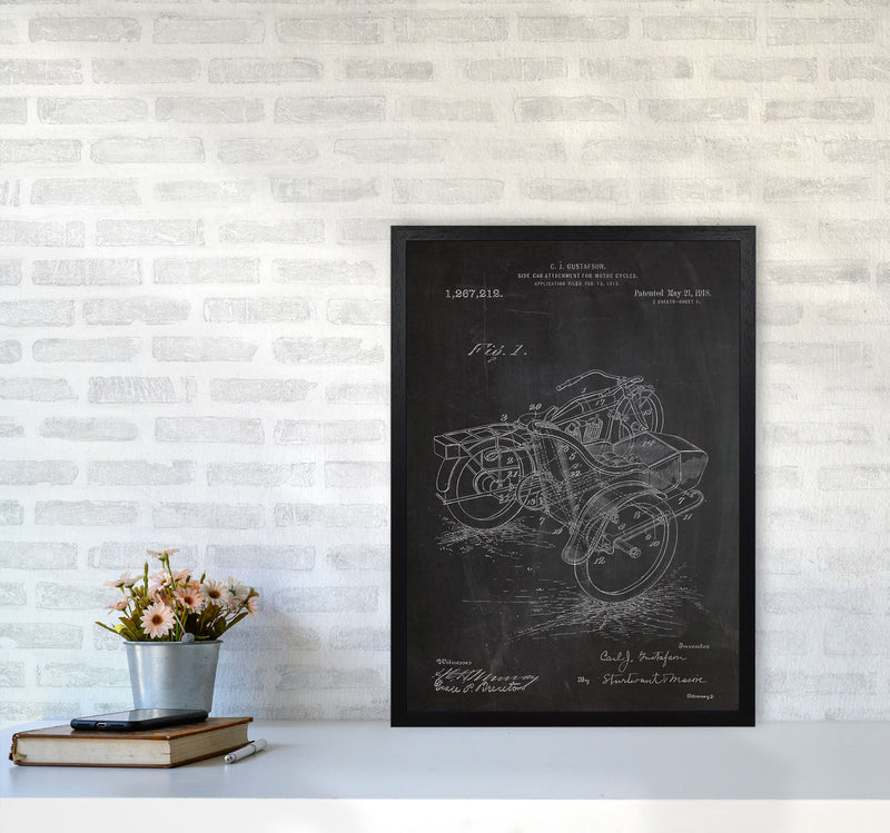 Motorcycle With Side Cart Patent Art Print by Jason Stanley A2 White Frame