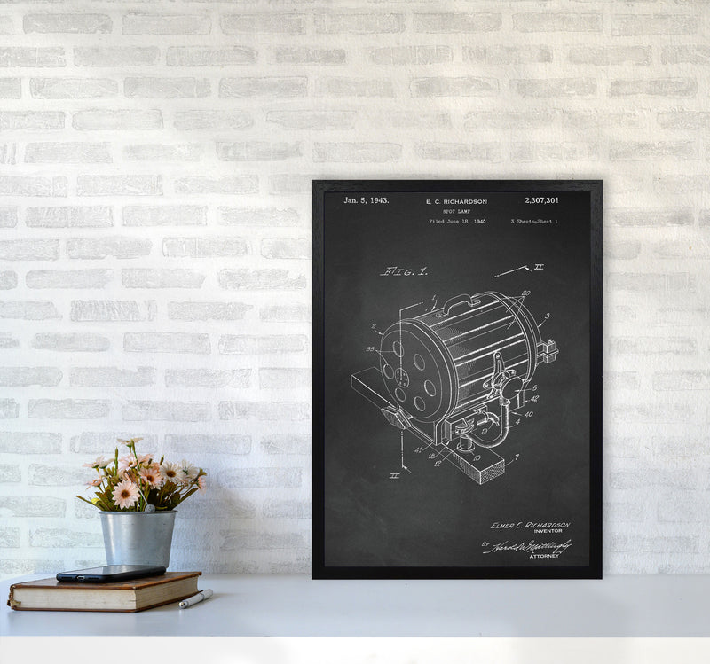 Cinema Spot Light Patent-Chalkboard Art Print by Jason Stanley A2 White Frame