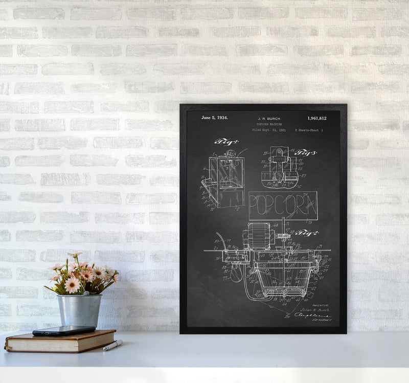 Popcorn Machine Patent 2-Chalkboard Art Print by Jason Stanley A2 White Frame