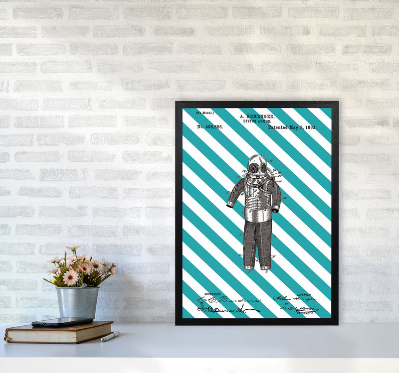 Diving Armor Patent Side Stripe Art Print by Jason Stanley A2 White Frame