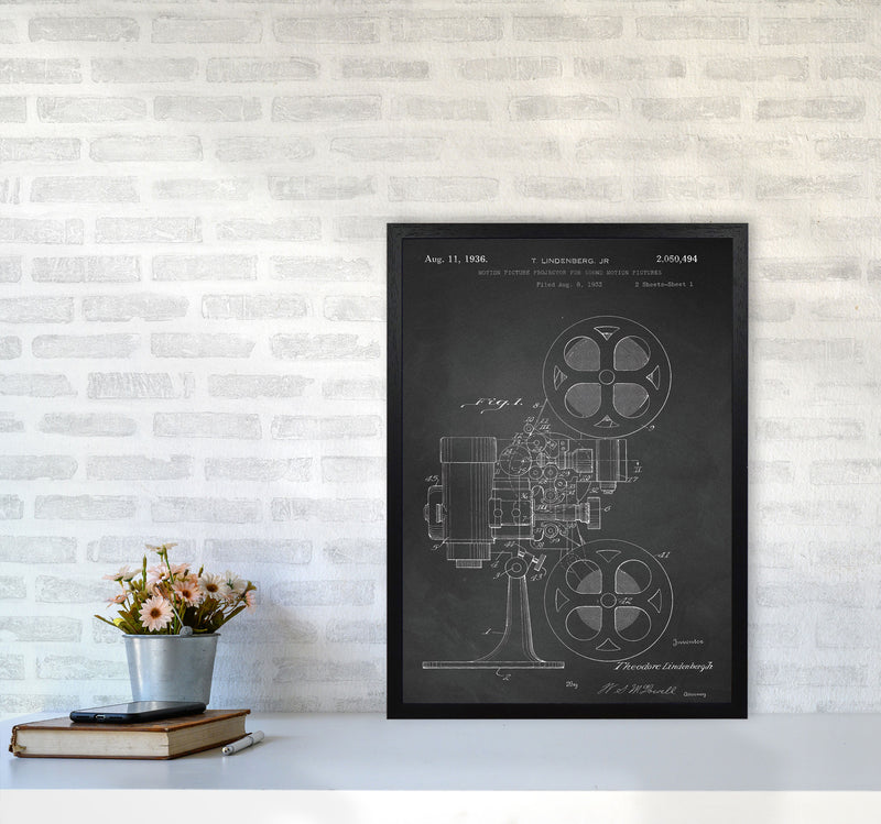 Motion Picture Projector Patent-Chalkboard Art Print by Jason Stanley A2 White Frame