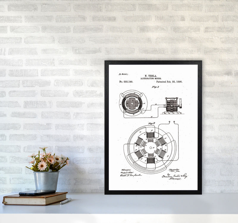 Tesla Alternating Motor Patent Art Print by Jason Stanley A2 White Frame