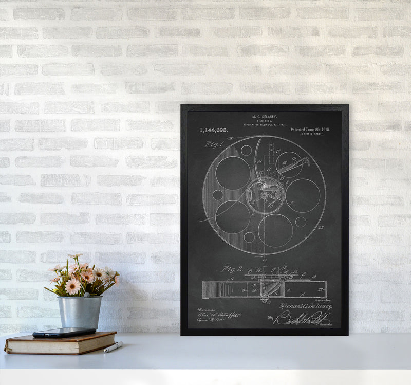 Film Reel Patent-Chalkboard Art Print by Jason Stanley A2 White Frame