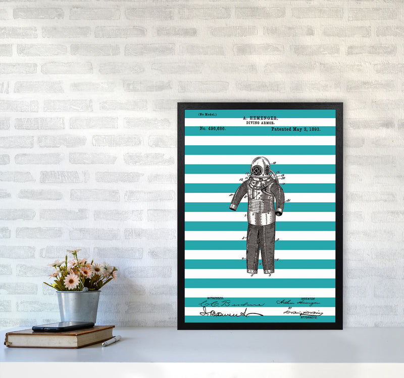 Diving Armor Patent Stripe Art Print by Jason Stanley A2 White Frame