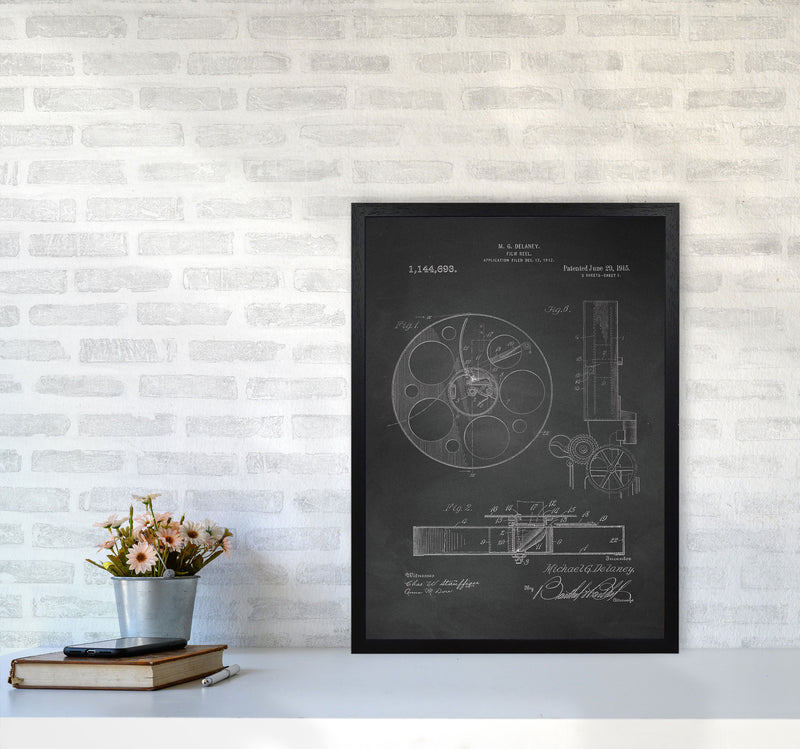 Film Reel Patent 2-Chalkboard Art Print by Jason Stanley A2 White Frame