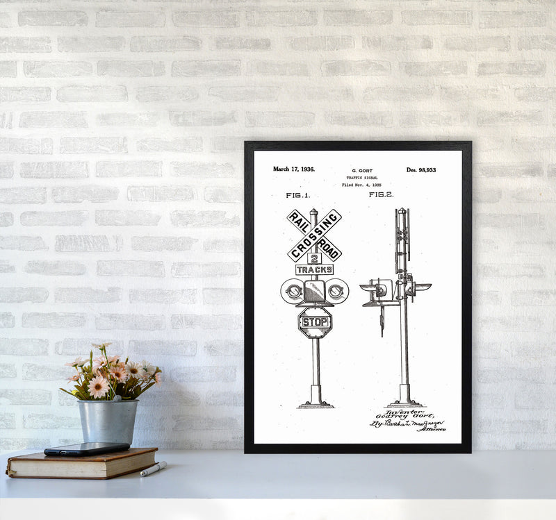 Rail Road Crossing Sign Patent Art Print by Jason Stanley A2 White Frame