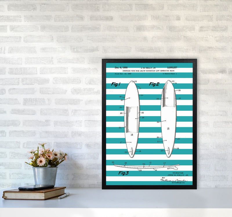 Surfboard Patent Stripe Art Print by Jason Stanley A2 White Frame