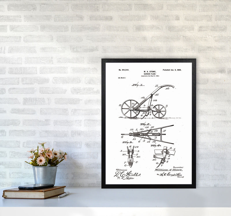 Garden Plow Patent Art Print by Jason Stanley A2 White Frame