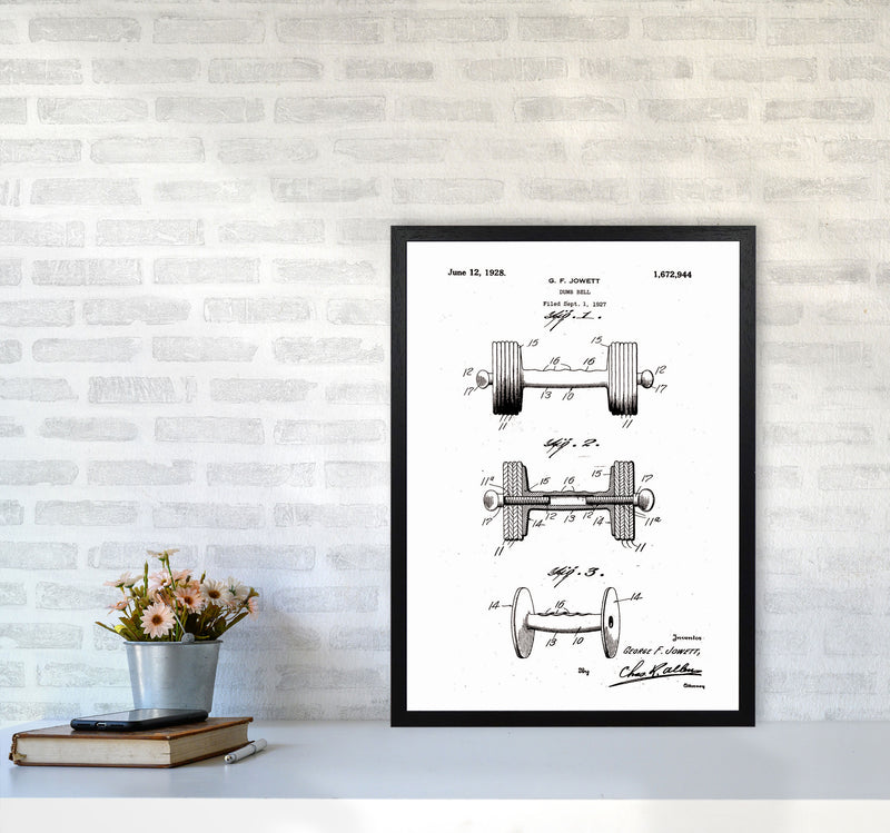 Dumb Bell Patent Art Print by Jason Stanley A2 White Frame