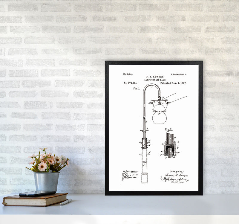 Lamp Post Patent Art Print by Jason Stanley A2 White Frame